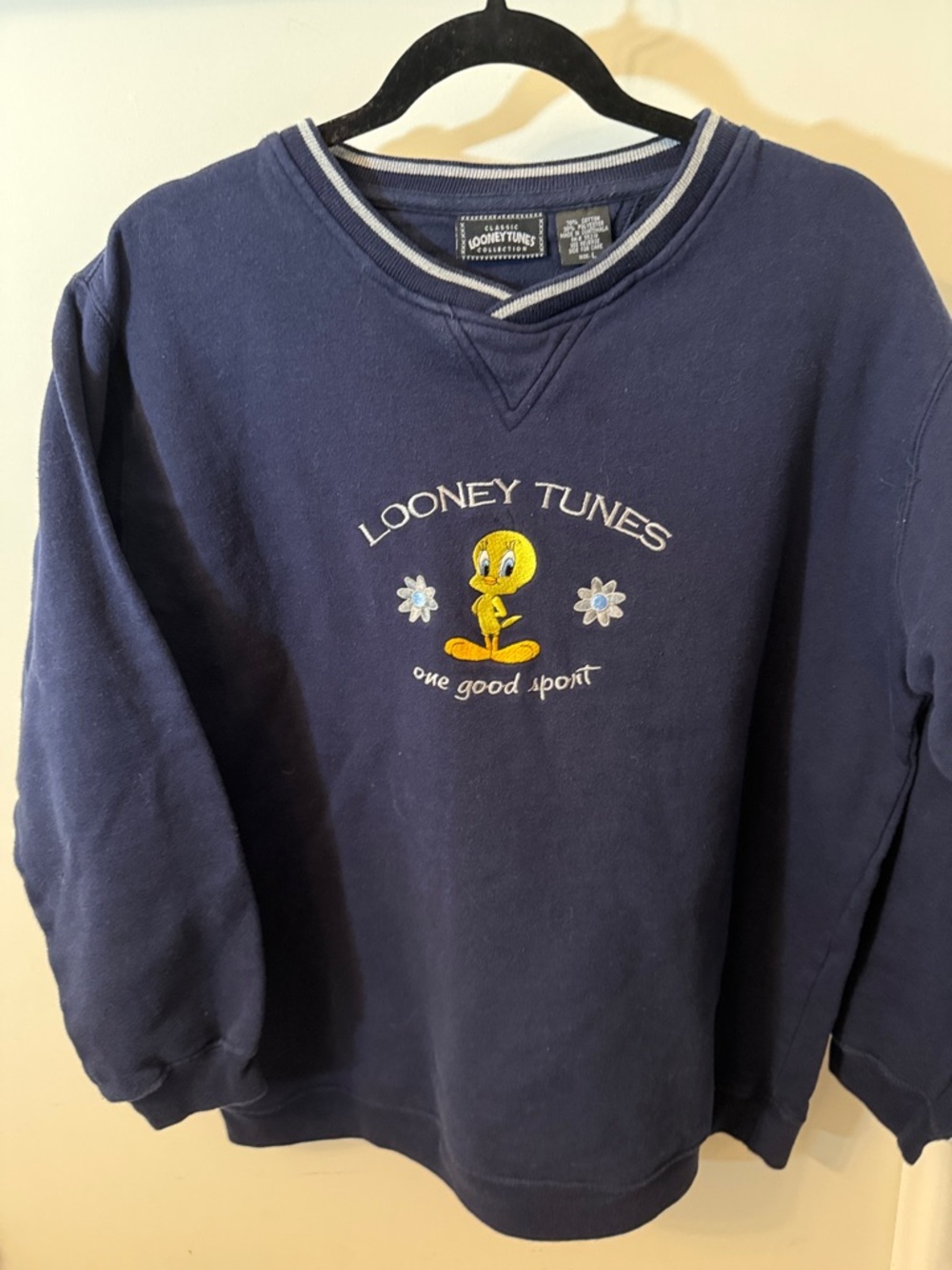 Vintage Warner Bros. Navy Tweety Looney Tunes Crewneck Sweatshirt